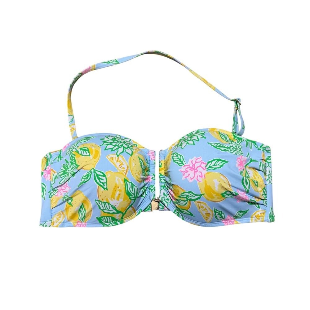 Lilly Pulitzer Bikini Top 16 Blue Lemon Jessa Underwire Halter Bandeau Swimwear